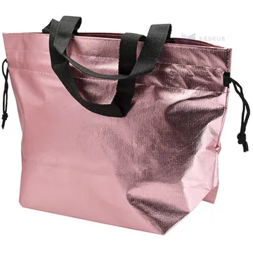 Metallic pink PP non-woven textile bag with drawstring handles 40+14x26cm