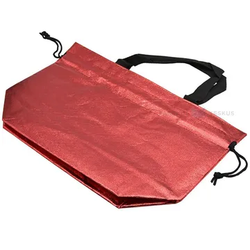 Metallic red PP non-woven textile bag with drawstring handles 40+14x26cm
