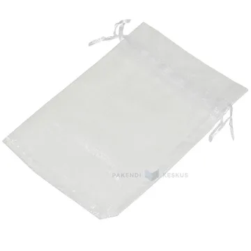 Valge nööriga organza kott 11x16cm, pakis 10tk