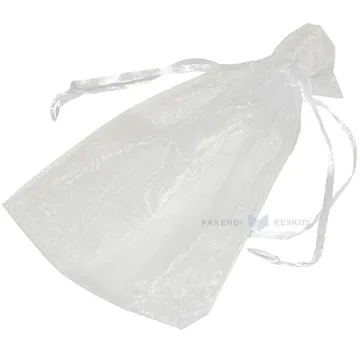 Valge nööriga organza kott 11x16cm, pakis 10tk