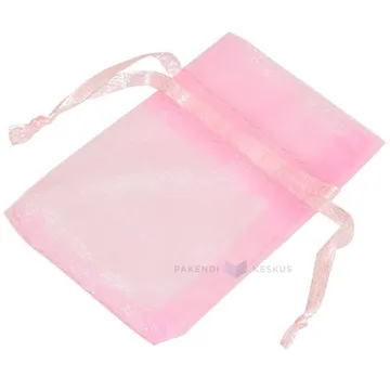 Roosa nööriga organza kott 5x7cm, pakis 10tk