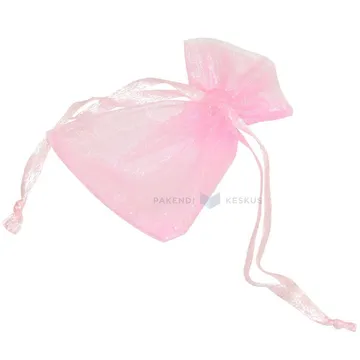 Roosa nööriga organza kott 5x7cm, pakis 10tk