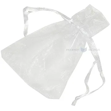 Valge nööriga organza kott 7x9cm, pakis 10tk