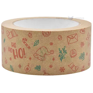 Christmas Ho! print brown paper packaging tape 50mm wide, 50m/roll