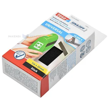 Black velcro tape On&Off Tesa 55224 20mm wide, 1m/roll
