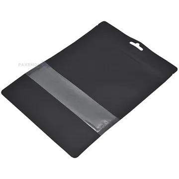 Matt must püstiseisev kott aknaga 19+(2x5,5)x23,5cm, pakis 50tk