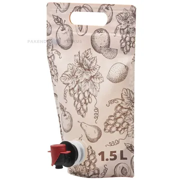 Pruun puuviljadega trükiga püstiseisev kott liblikkraaniga 19+(15,5+10,8)x28cm 1,5L
