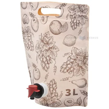 Brown fruits print standing pouch with butterfly tap 25+(15+13,5)x28cm 3L