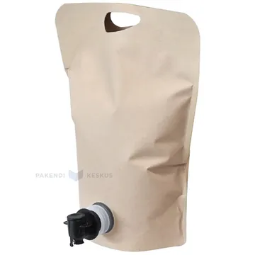 Brown standing pouch with butterfly tap 23+(15+13,5)x31cm 3L