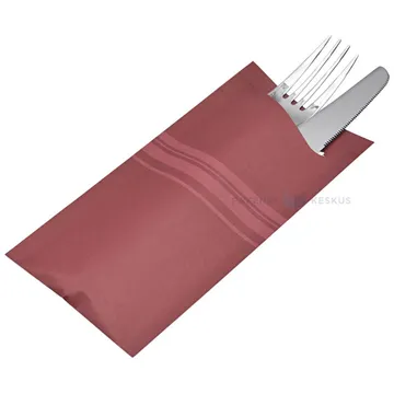 Burgundy with stripe print cutlery pocket with 2-layered napkin 8,5+19cm, 100pcs/box