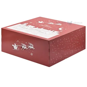 Christmas print red-white cake box with lid 30x30x12,5cm, 10pcs/pack