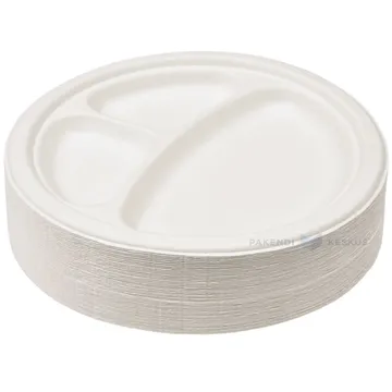 3-osaline taldrik 100% biolagunev/komposteeritav diam. 23cm, pakis 50tk