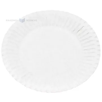 Valge lamineerimata paberist taldrik diameetriga 15cm, pakis 100tk