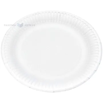 Valge lamineerimata paberist taldrik diameetriga 18cm, pakis 100tk