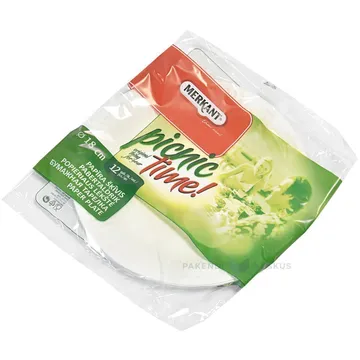 White unlaminated paper plate diameter 18cm, 12pcs/pack