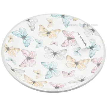 Valge papptaldrik erinevate liblikatega diameetriga 23cm, pakis 8tk