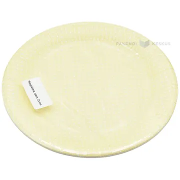 Kollakas beez papptaldrik valgete täppidega diameetriga 23cm, pakis 8tk