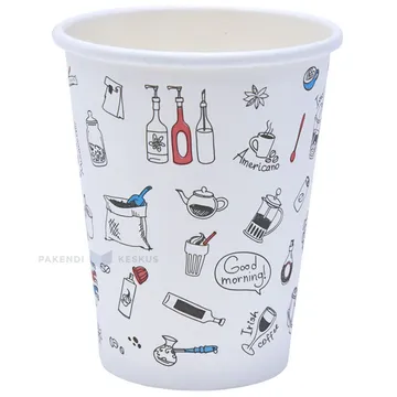 Valge pappkohvitops ''All about coffee'' 350ml, pakis 50tk