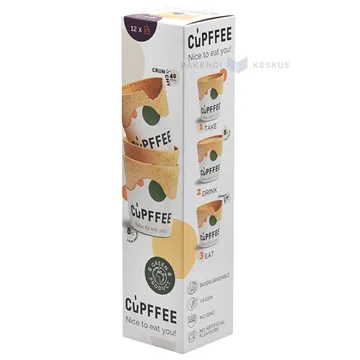 Brown edible coffee cup from bicquit 220ml with diameter 75mm, 12pcs/box