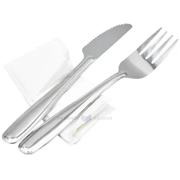 Reusable stainless steel cutlery set - fork, knife and paper towel