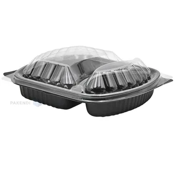 Black 2-compartment food tray with lid 238x203x38mm 625/298ml, 10pcs/pack