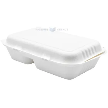 100% biodegradable/compostable 2-compartment food container 249x163x46/66mm, 50pcs/pack