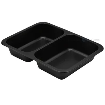 Black 2-compartment food tray 227x178x40mm, 50pcs/pack