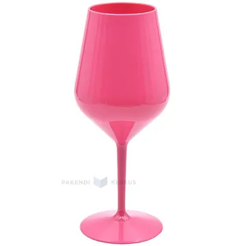 Korduvkasutatav plastikust neoonroosa veinipokaal jalaga 470ml TT 350x masinpestav