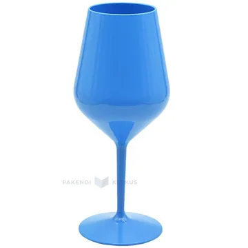 Korduvkasutatav plastikust türkiissinine veinipokaal jalaga 470ml TT 350x masinpestav