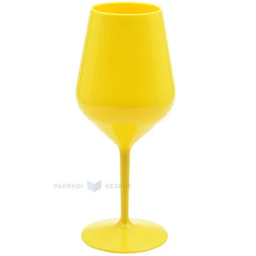 Korduvkasutatav plastikust kollane veinipokaal jalaga 470ml TT 350x masinpestav