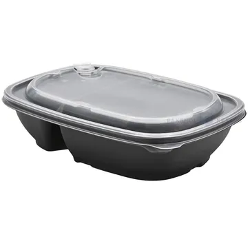 Korduvkasutatav must 2-osaline toidukarp läbipaistva kaanega 650+250ml 23x17x5cm PP 50x masinpestav, 50tk