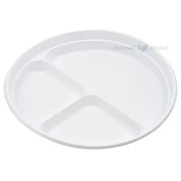 Reusable white plastic 3-compartment plate 22cm PP 125x machine washable, 100pcs/pack