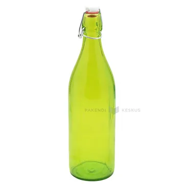 Roheline klaaspudel ühendatud korgiga Giara 1000ml diameetriga 86mm kõrgusega 306mm