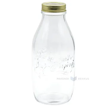 Klaaspudel kuldse kaanega Bormioli 1000ml diameetriga 101mm kõrgusega 226mm