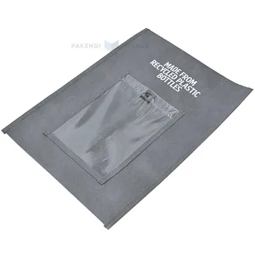 Grey textile reusable postal bag with pocket 24x35cm+10cm